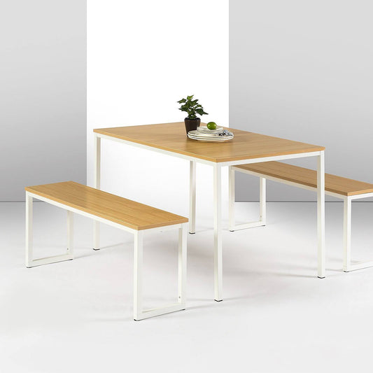 Louis Modern Studio Collection Soho Dining Table With Two Benches / 3 Piece Set, White