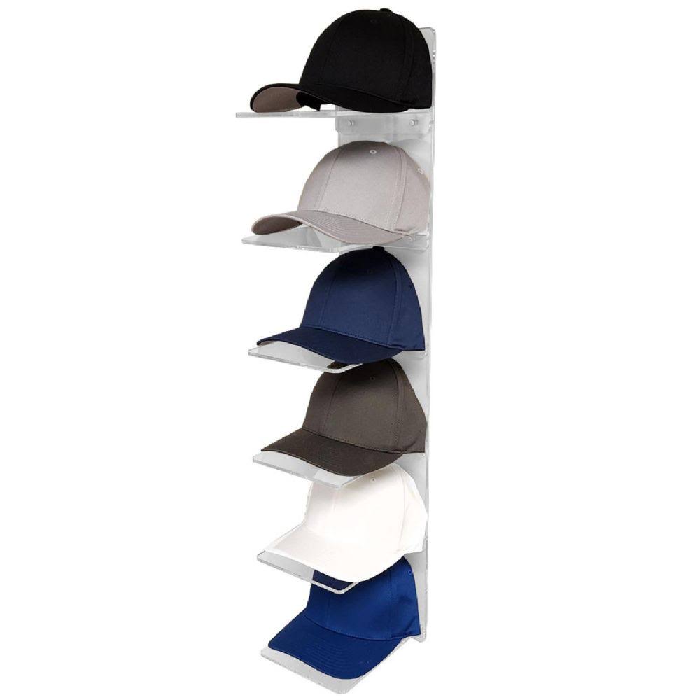 Luxe Acrylic Hat Rack Display - Wall Mounted Baseball Cap Organizer (Clear)