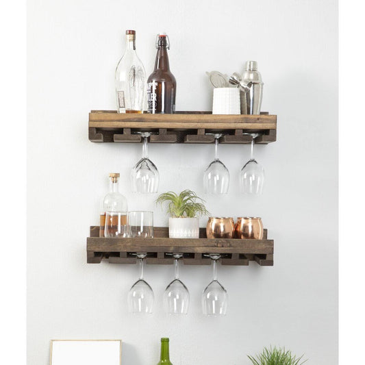 Luxe Solid Wood Wall Mounted Wine Glass Rack Finish: Dark Walnut