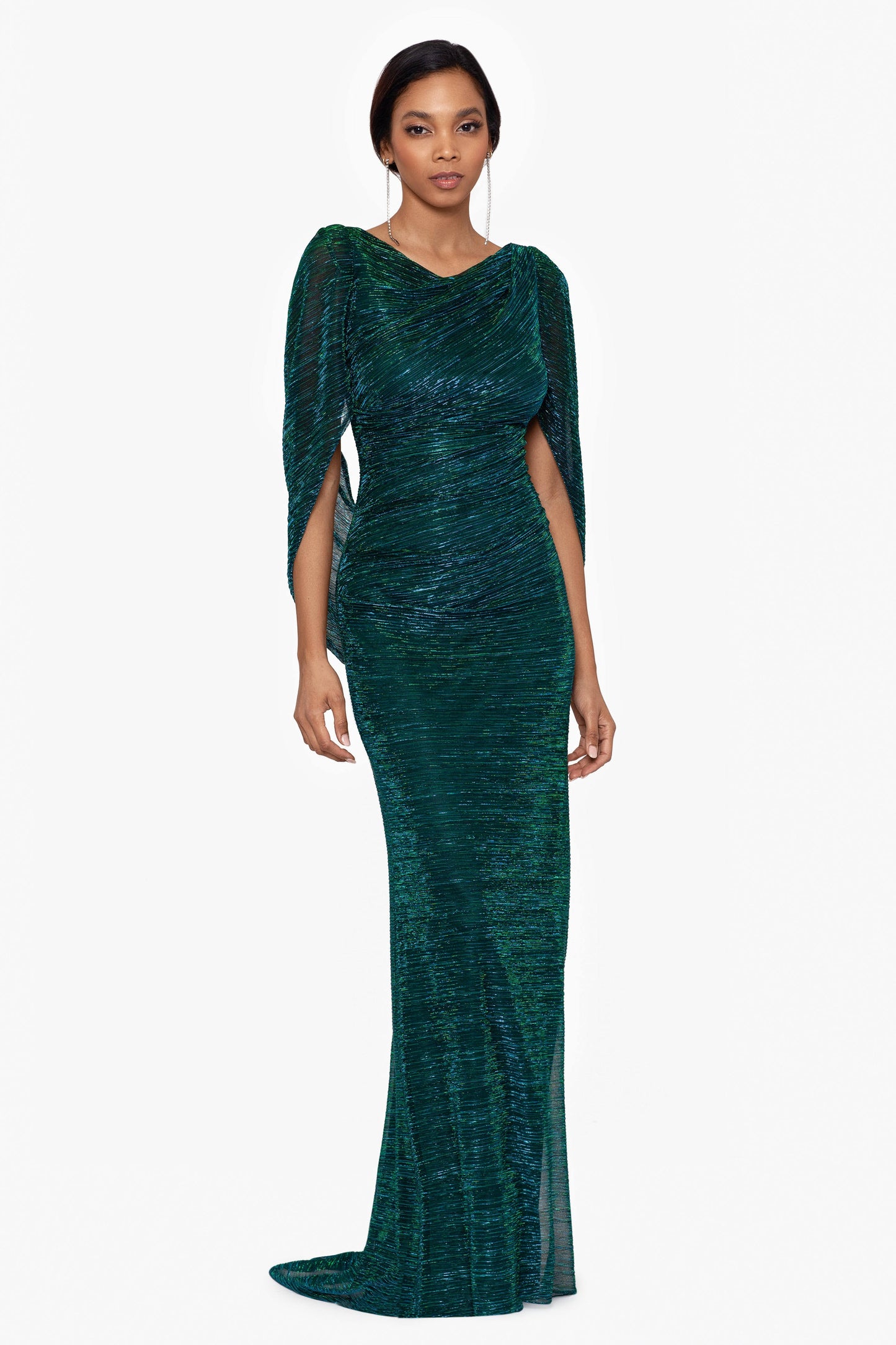 Long Metallic Long Sleeve Drape Dress Women's Dress Jade : 16