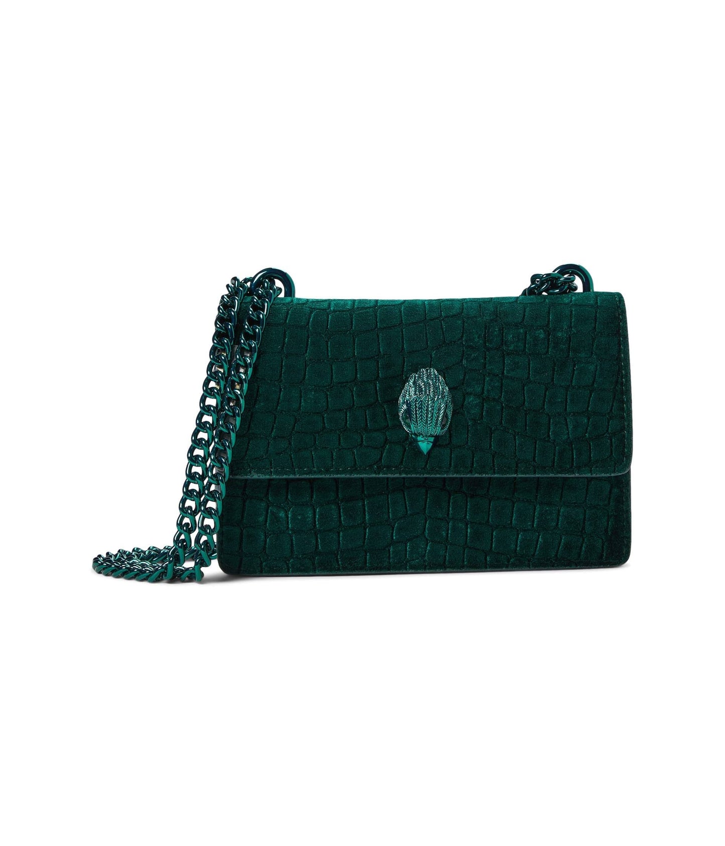 London Shoreditch Small Velvet Croc Crossbody Bag - Green