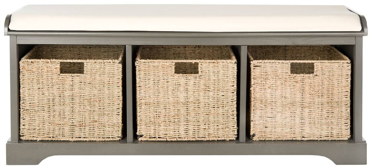 Lonan Grey White Wicker Storage Bench