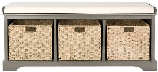 Lonan Grey White Wicker Storage Bench