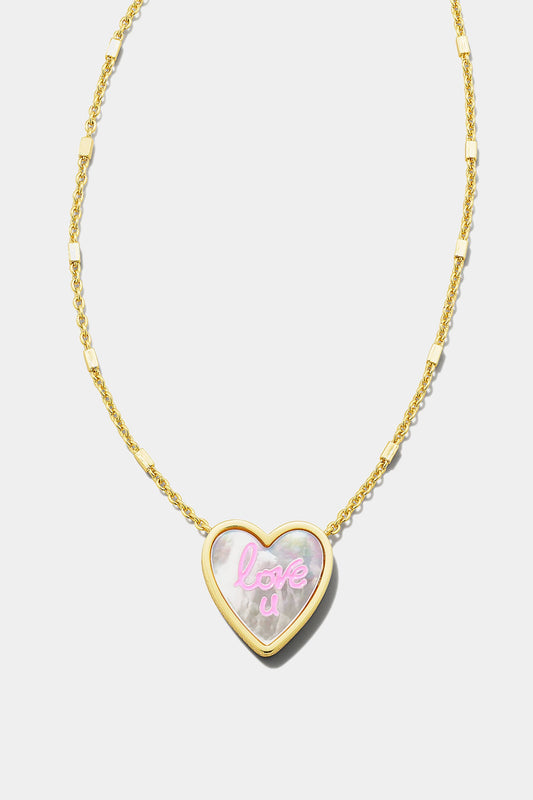 Love U Pendant Necklace Gold Ivory Mother Of Pearl