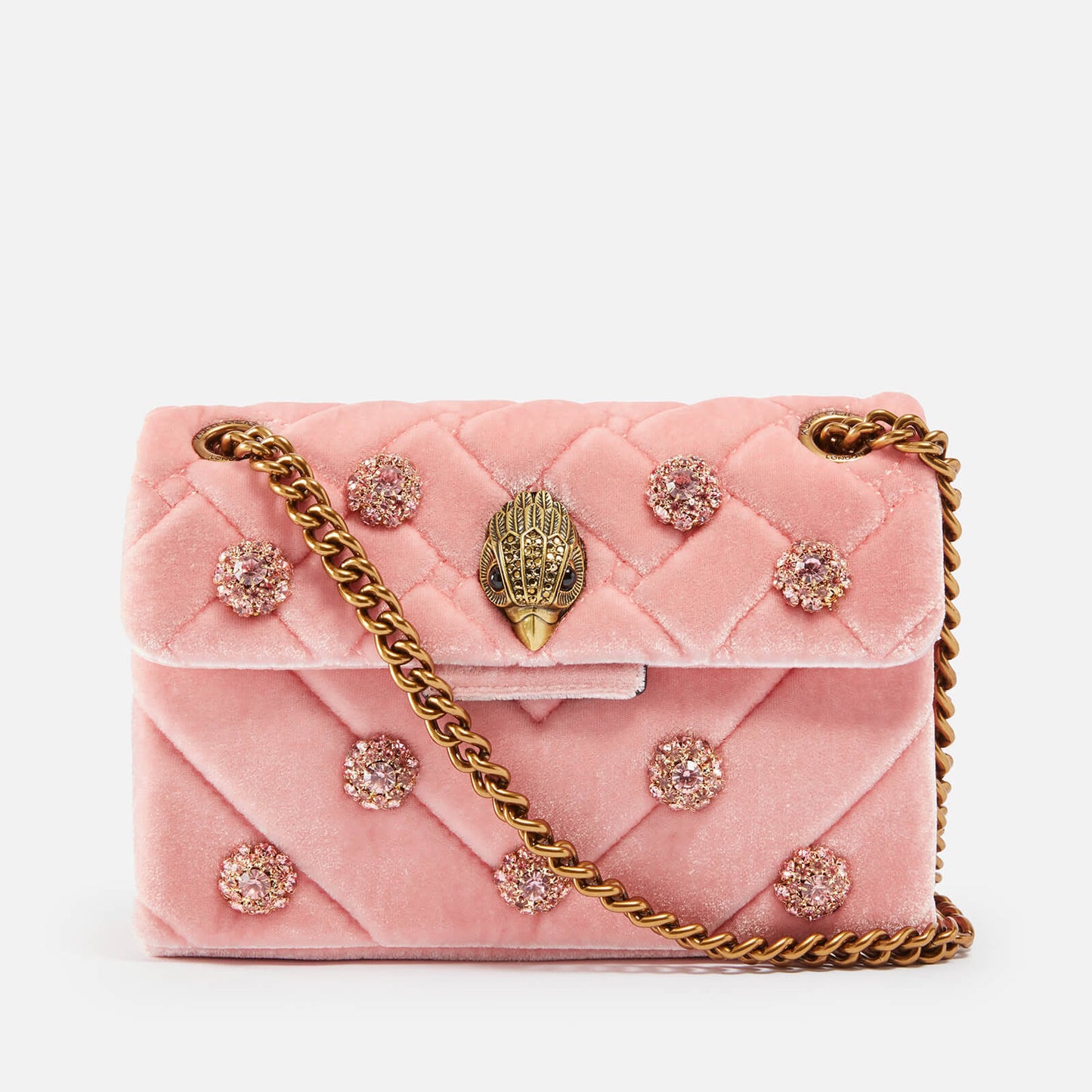 London Mini Kensington Embellished Velvet Bag Pink