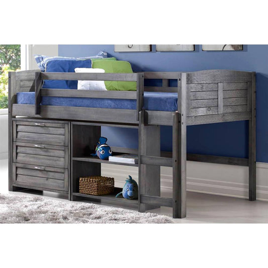 Louver Modular Low Loft Bed Combo C Twin Antique Grey