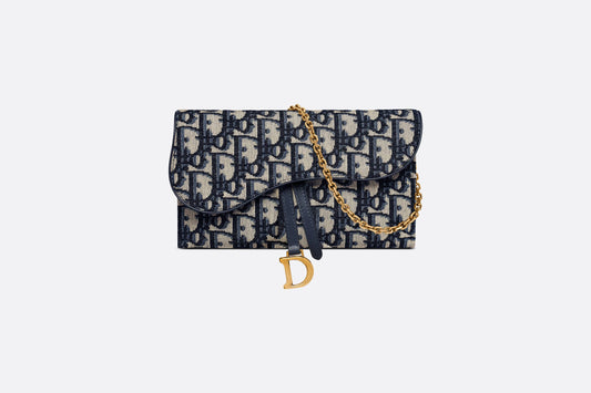 Long Saddle Wallet With Chain Blue Oblique Jacquard - Women