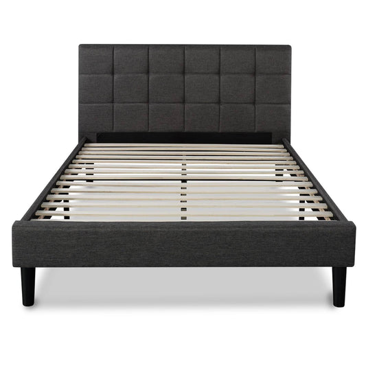 Lottie Grey Queen Upholstered Platform Bed Frame With Short Headboard