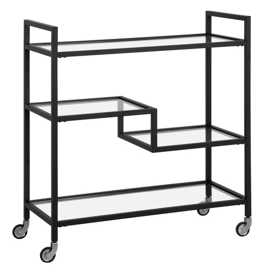 Lovett 33" Wide Rectangular Bar Cart With Glass Shelves In Blackened Bronze