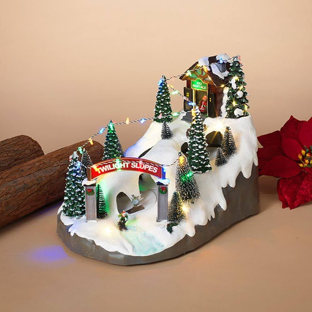 Lighted Musical Ski Resort With Moving Skiers - 14.5 Inch