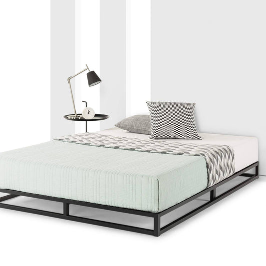 Low Profile 6" Metal Platform Bed Frame Type With Classic Wooden Slat Support Mattress Foundation (No Box Spring Needed), Full, Black