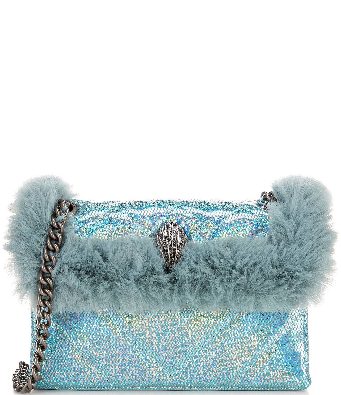 London Mini Kensington Faux Fur Crossbody Bag In Light/Pastel Blue