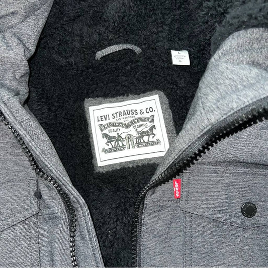 Levi's Softshell Sherpa-Lined Hooded Performance Jacket, Size: Large, Grey