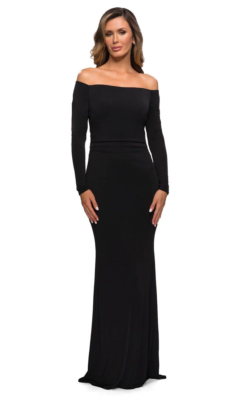 Long Sleeve Off The Shoulder Jersey Evening Gown - Black - 12