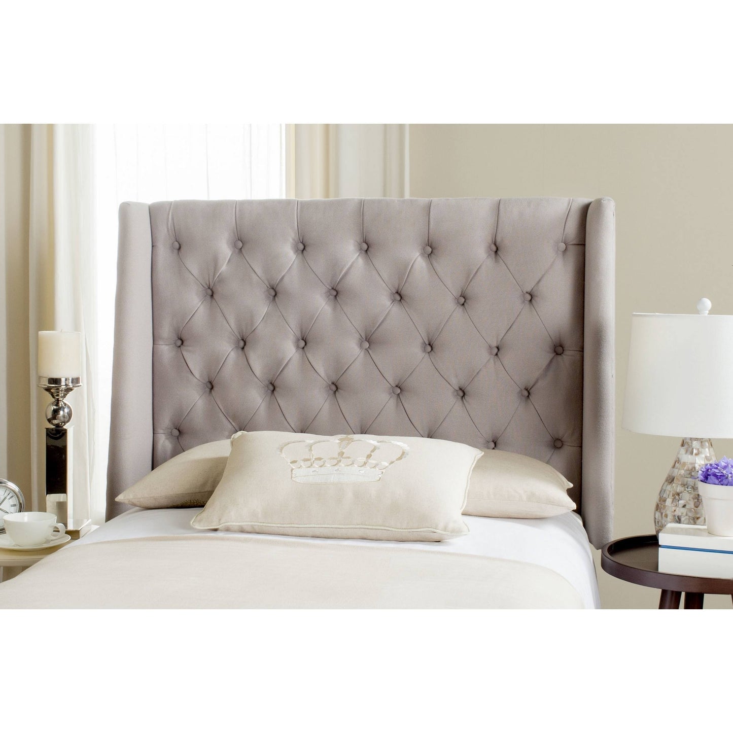 London Linen Tufted Winged Headboard - Navy - Full