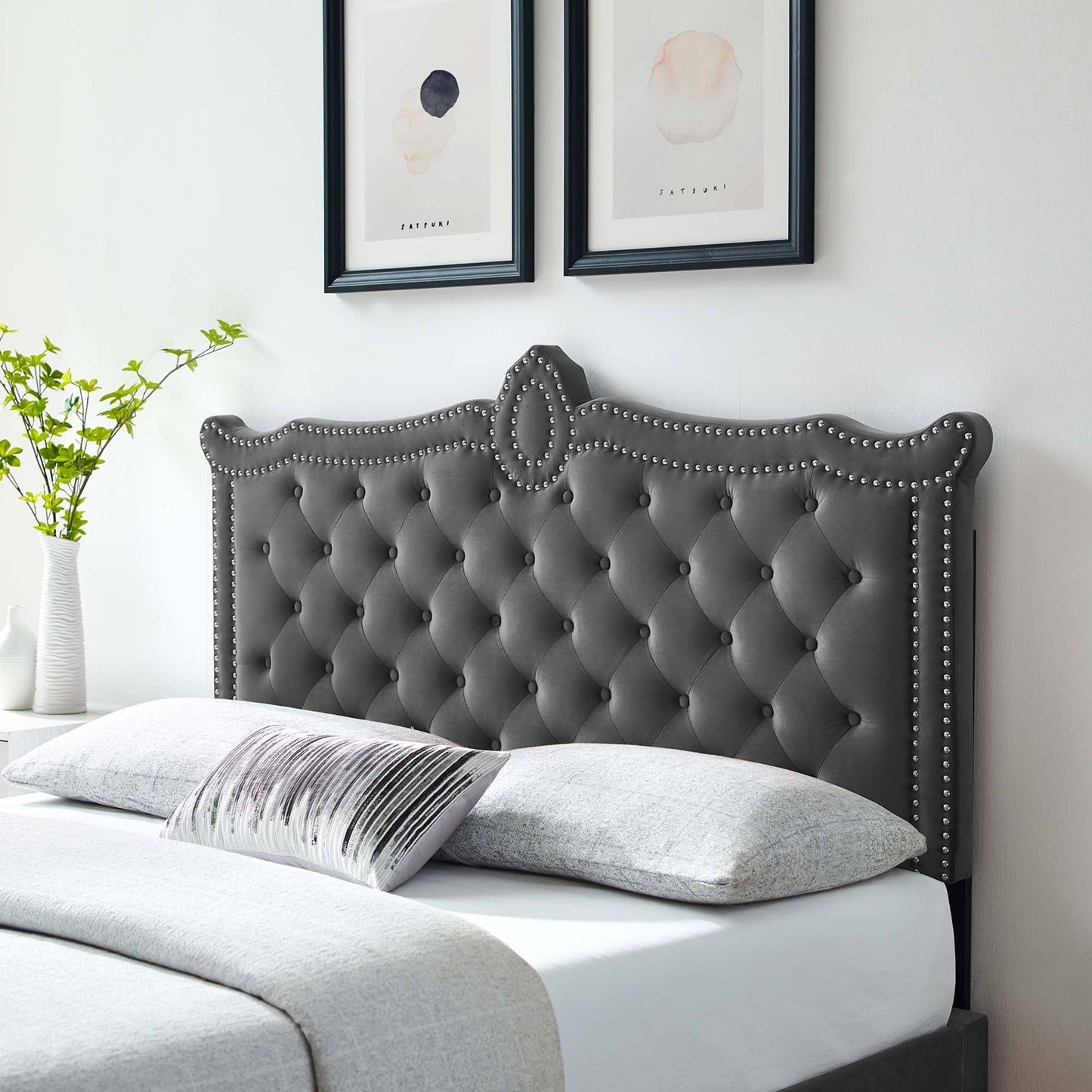 Louisa Tufted Performance Velvet Full/Queen Headboard Navy