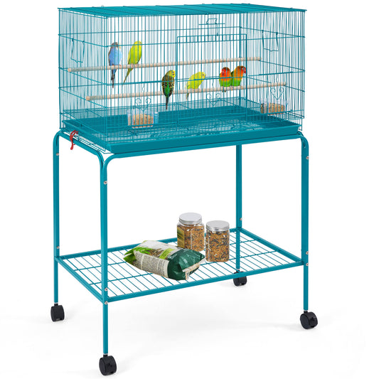 Light Gray 47" Flight Cage With Slide-Out Tray And Rolling Detachable Stand For Birds