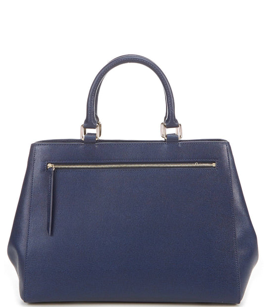 Leather Saffiano Large Zip Satchel ,Marine