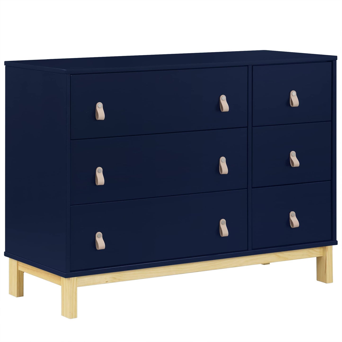 Legacy 6 Drawer Dresser With Leather Pulls - Greenguard Gold Certified, Navy/Natural