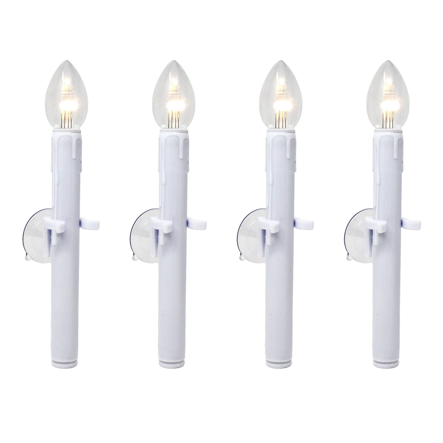 Led Window Candles With Timer And Suction Cup, Plastic Shatterproof Bulbs, Battery Operated, White Candlestick (Vt-9134-R4-W, Pack Of 4)