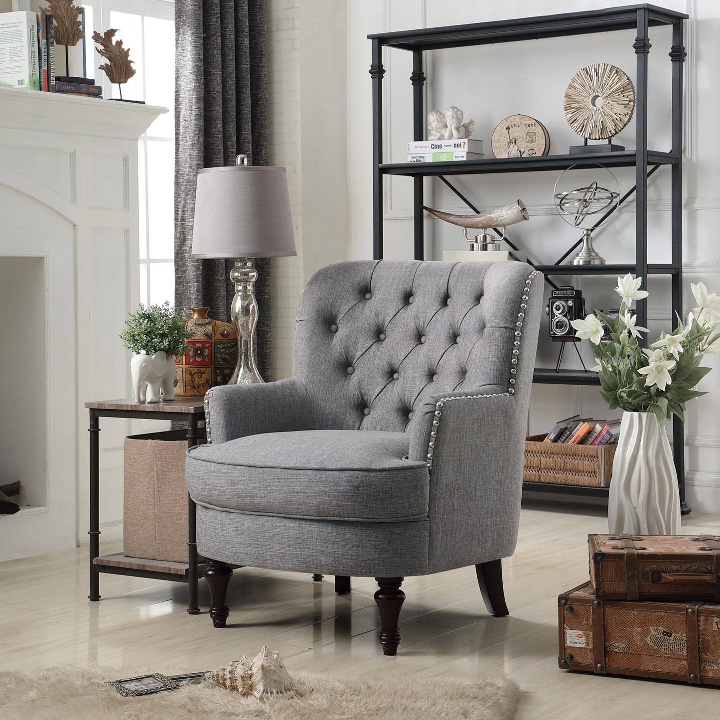 Lorenzo Tufted Button Arm Chair Smoky Grey