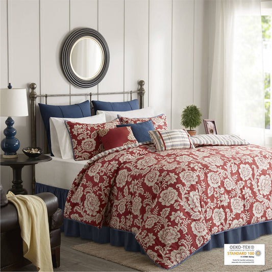 Lucy Cotton Twill 9 Piece Comforter Set Red King