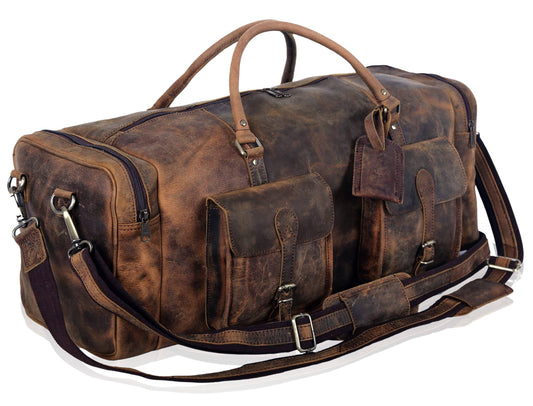 Leather Travel Duffle Bags For Men And Women Full Grain Leather Overnight Weekend Leather Bags Sports Gym Duffle. (Buffalo Distressed Tan)