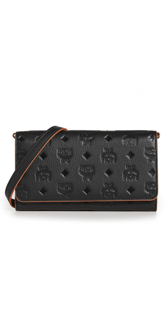 Leather Wallet Crossbody - Black/Silver