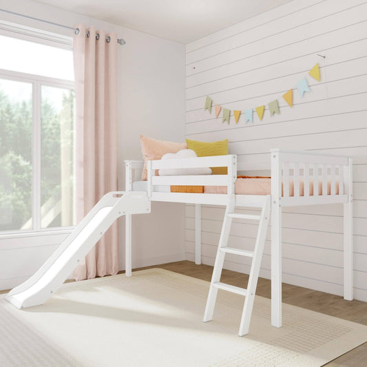 Low Loft Bed With Easy Slide - White | Max & Lily