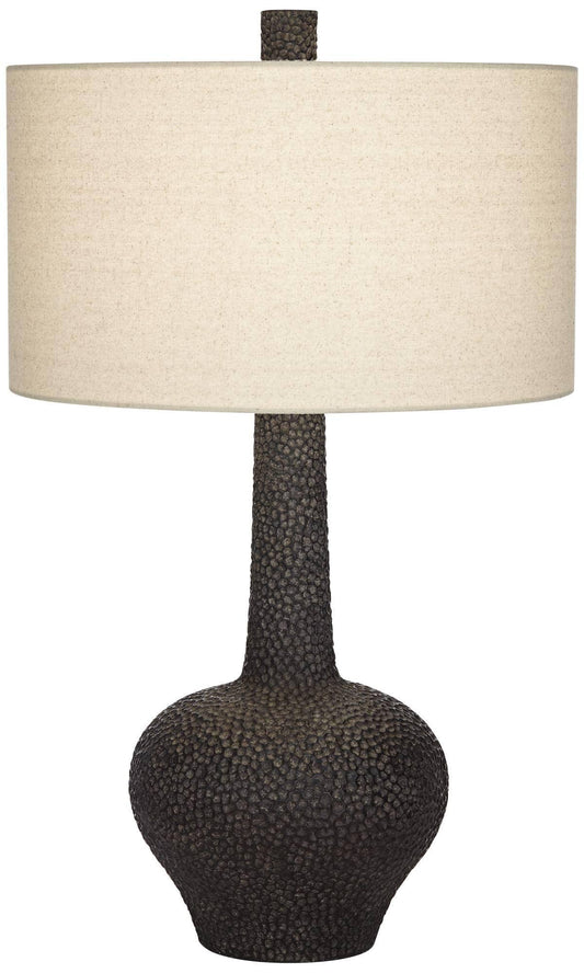 Lukas Modern Mid Century Table Lamp 27 Inch Tall Black Pebbled White Cream Drum Shade For Bedroom Living Room Bedside Nightstand