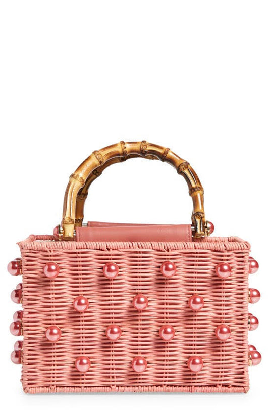 Los Angeles Chloe Imitation Pearl Rattan Bag In Mauve Pearl