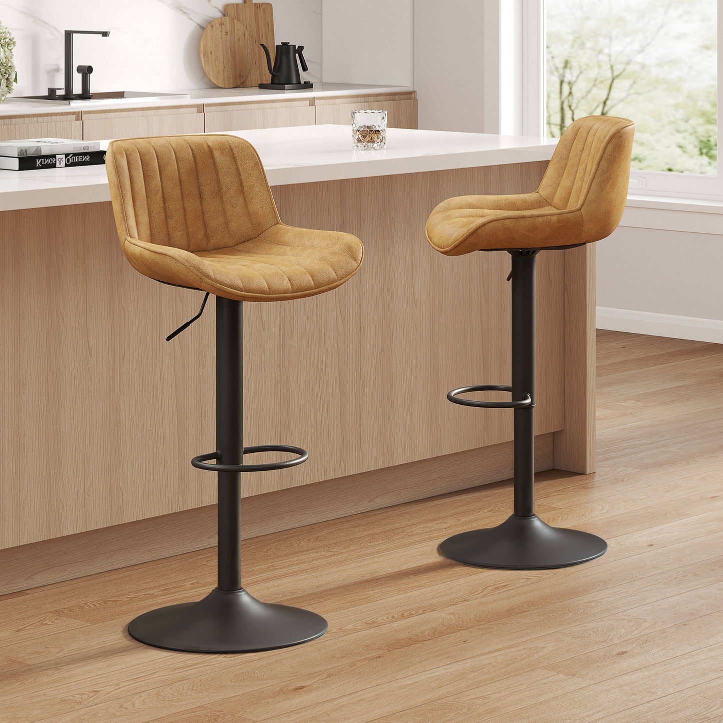 Leon Modern Faux Leather Swivel Barstool (Set Of 2)