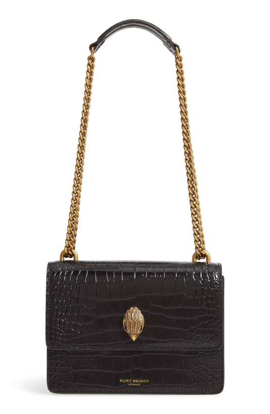 London Crocodile Embossed Crossbody Bag - Black