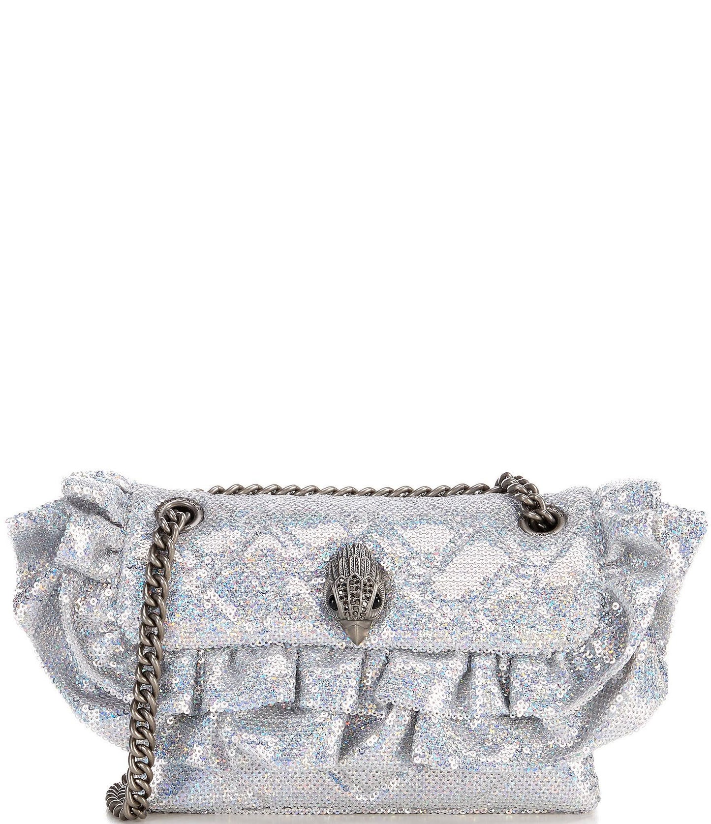 London Kensington Quilted Metallic Sequin Ruffle Crossbody Bag - Silver