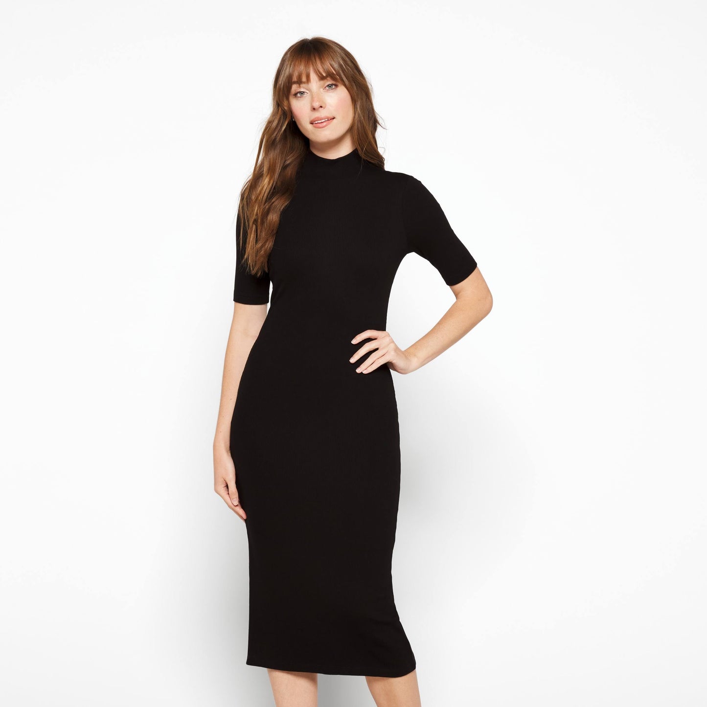 Lexi Rib Mock Neck Midi Dress - Women's Black, L