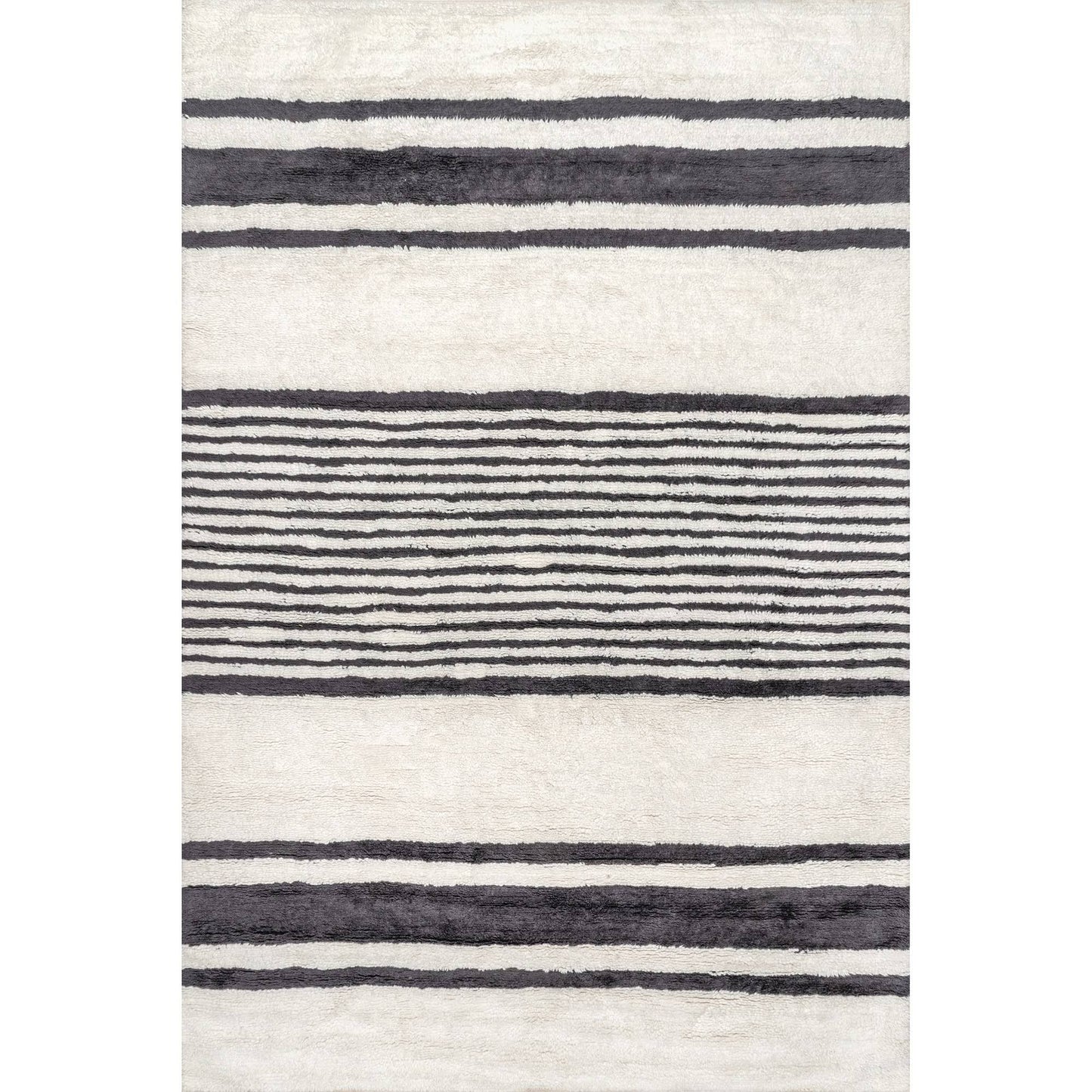 Liess X Rugsusa - Striped Wool Machine Washable Area Rug Ivory 3' X 5'