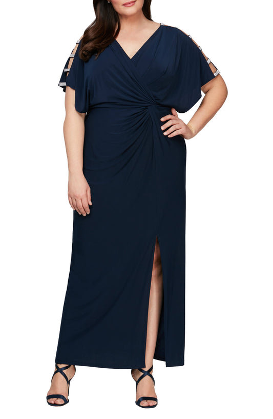 Long Knot Front Women's Dress Navy : 14