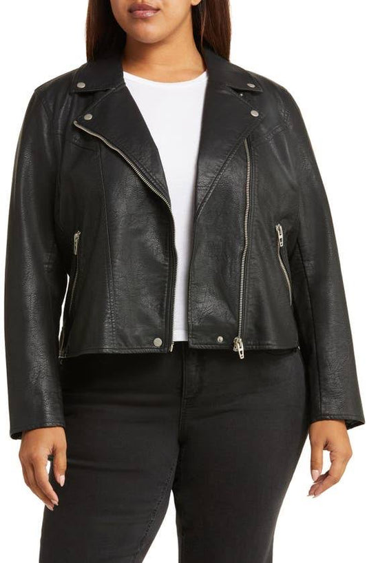 Lifechanger Faux Leather Moto Jacket In Black/Silver Matte Metal