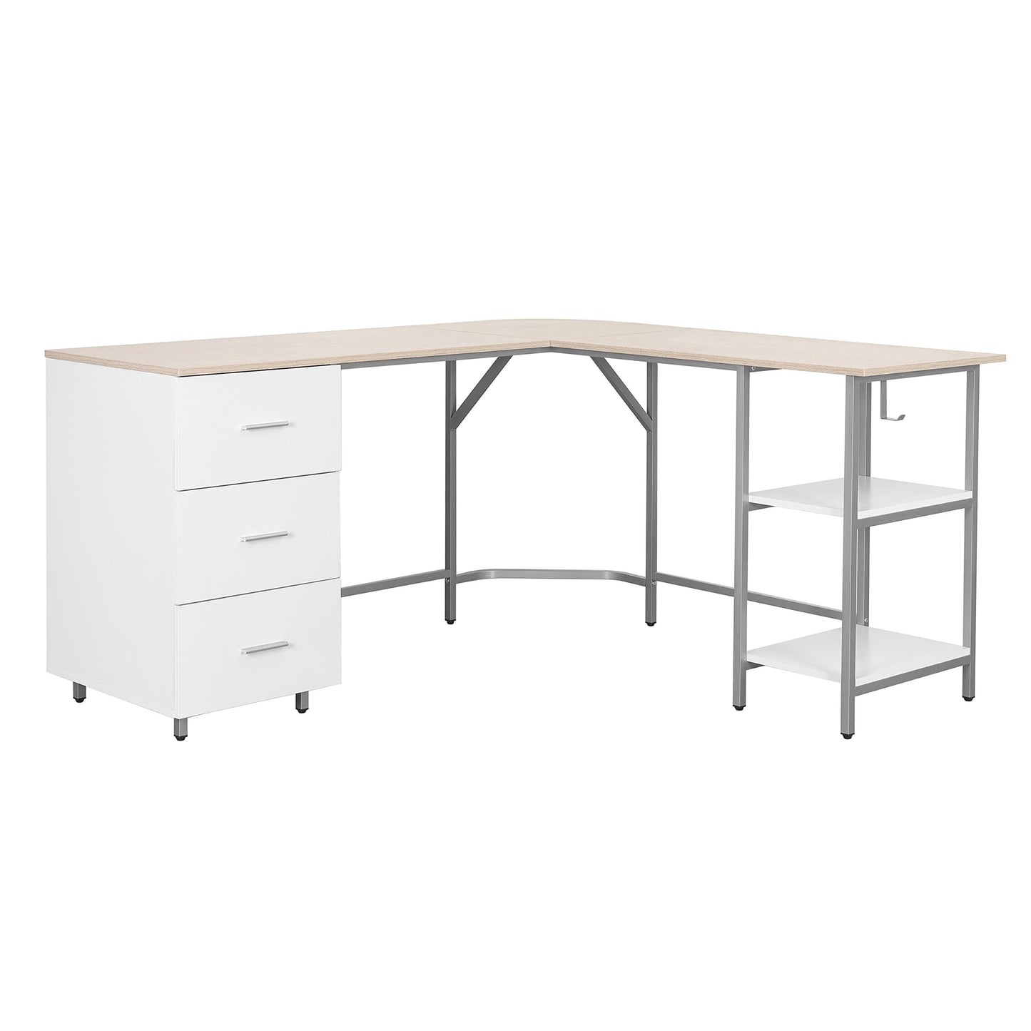 L-Shape Home Office Desk With Storage, Sand