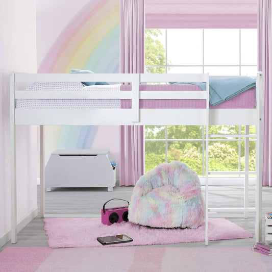 Low Twin Loft Bed With Guardrail And Ladder - White