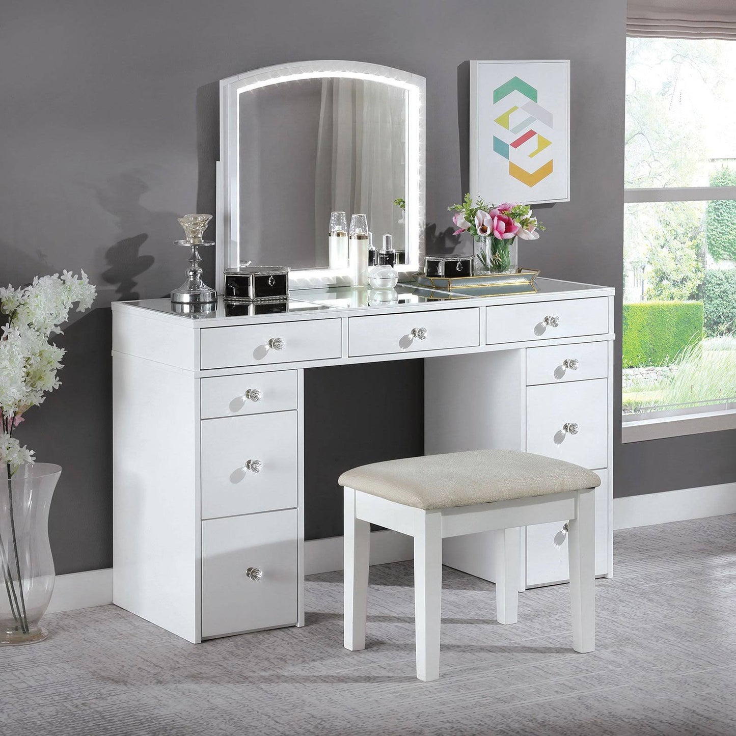 Louise White Vanity With Stool