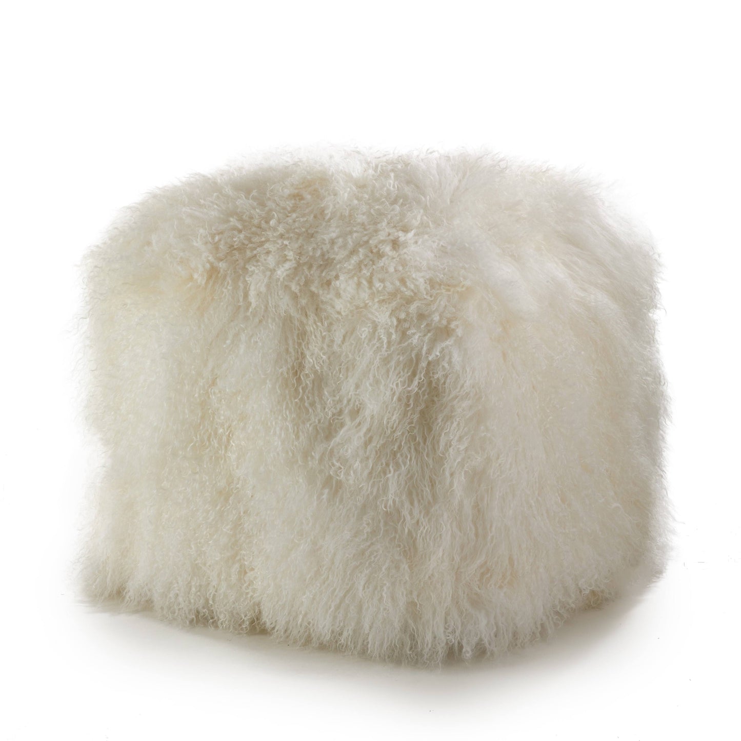 Lifestyle Mongolian Lamb Fur Wool Pouf Ottoman - Ivory