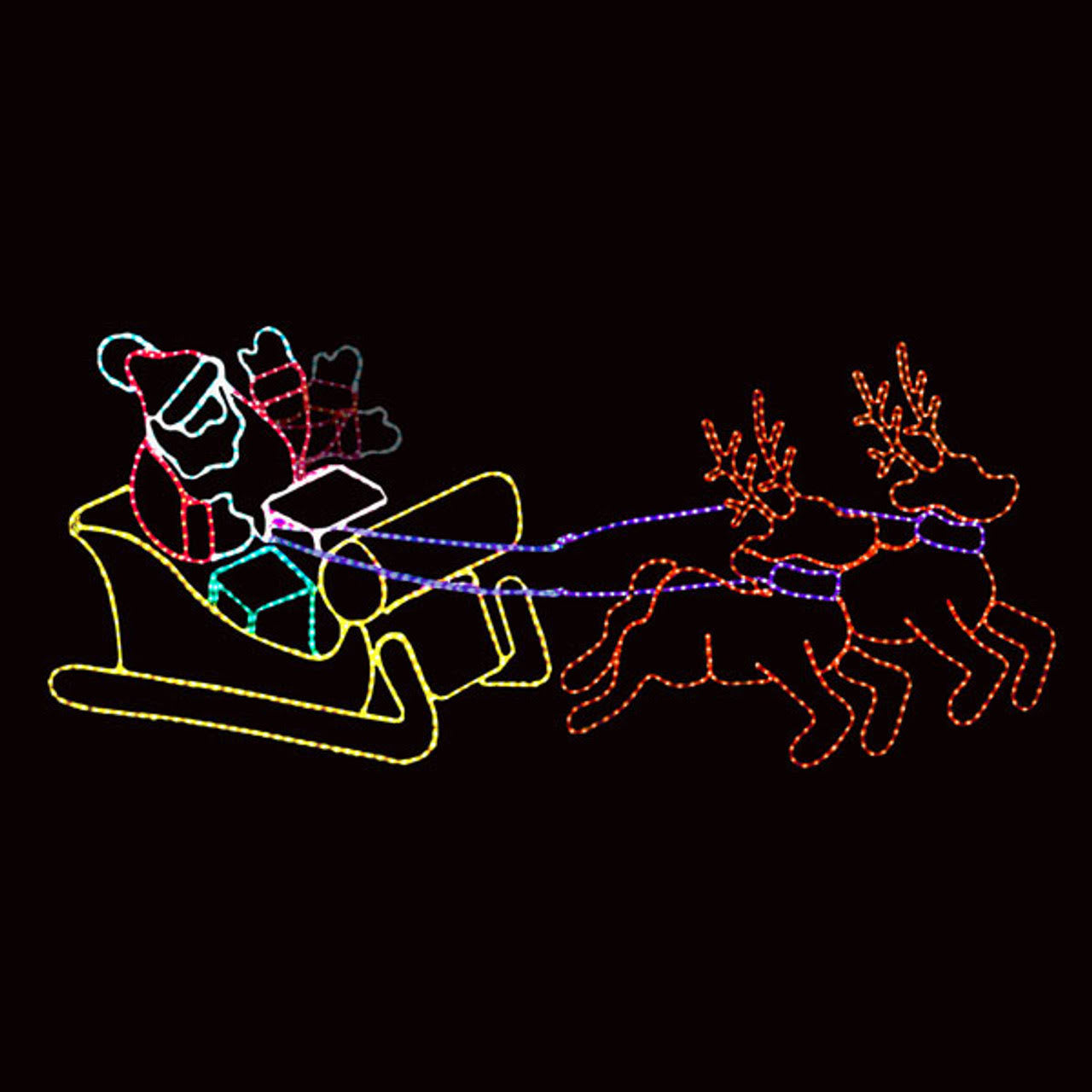 Led Rope Light Waving Santa With Sleigh & Reindeer Silhouette Motif Display (100mol917)