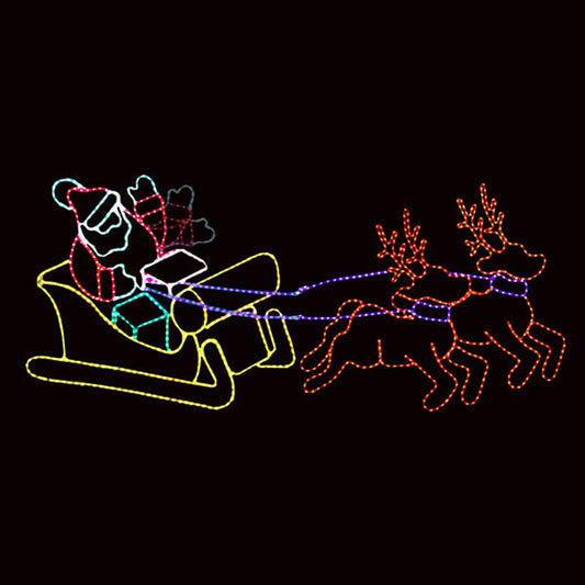 Led Rope Light Waving Santa With Sleigh & Reindeer Silhouette Motif Display (100mol917)