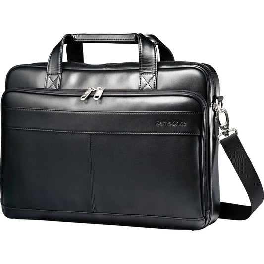 Luggage Leather Slim Briefcase, Black