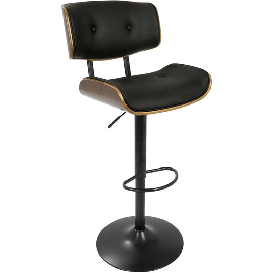 Lombardi Mid-Century Modern Adjustable Barstool, Walnut/Black