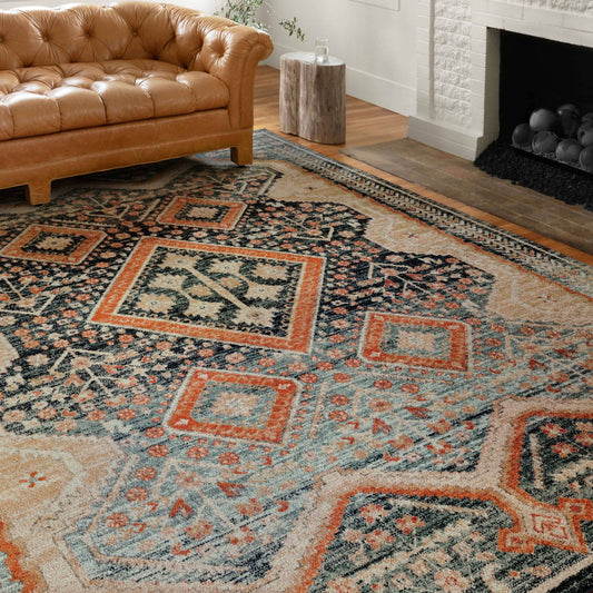 Luxe Ornate Antiqued Distressed Area Rug - 2&3x22 X 4&0x22 - Navy/Multi