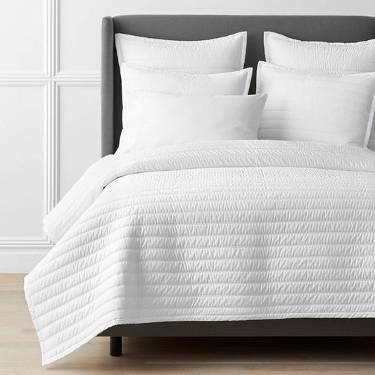 Legends Hotel Wrinkle-Free White Striped King Cotton Sateen Coverlet