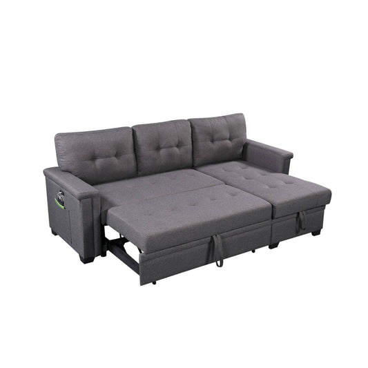 Light Gray Fabric Reversible Sleeper Sofa Usb Charger Storage Chaise