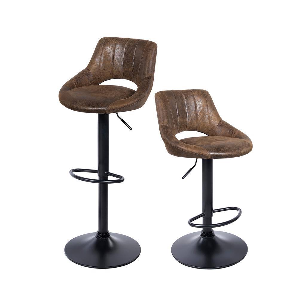 Leon Retro Swivel Adjustable Faux Leather Barstool (Set Of 2) - Brown